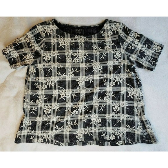 Loft Black and White Tunic Style Top Large Petite (LP) Short Sleeve - Picture 8 of 8